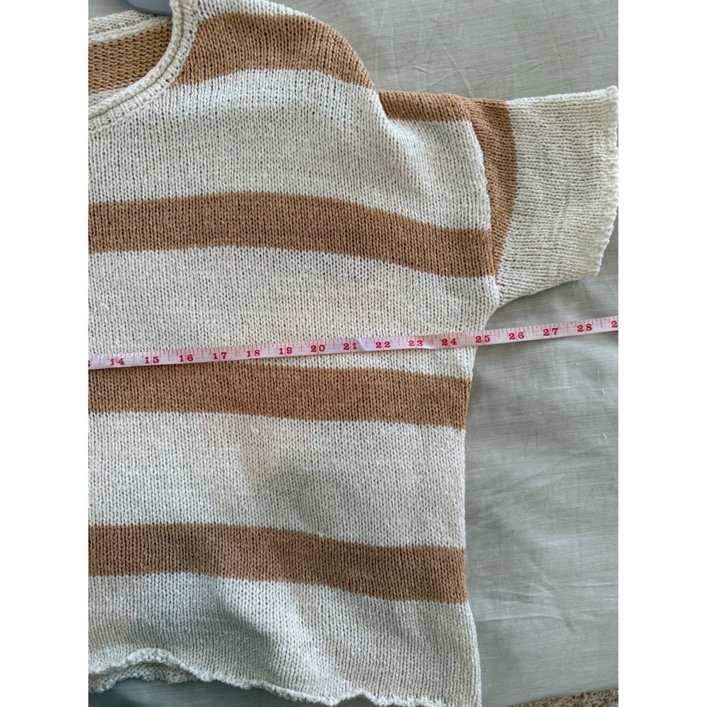 Wishlist Cream Tan Striped Knit Sweater Short Sleeve Boxy Boho Small - Picture 6 of 6